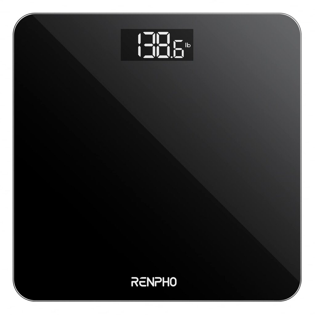 RENPHO Scale for Body Weight, Digital Bathroom Scale with Backlit LED Display, Highly Accurate Measures Weight up to 400 lb/180kg, Batteries Included, Black-Core 1S